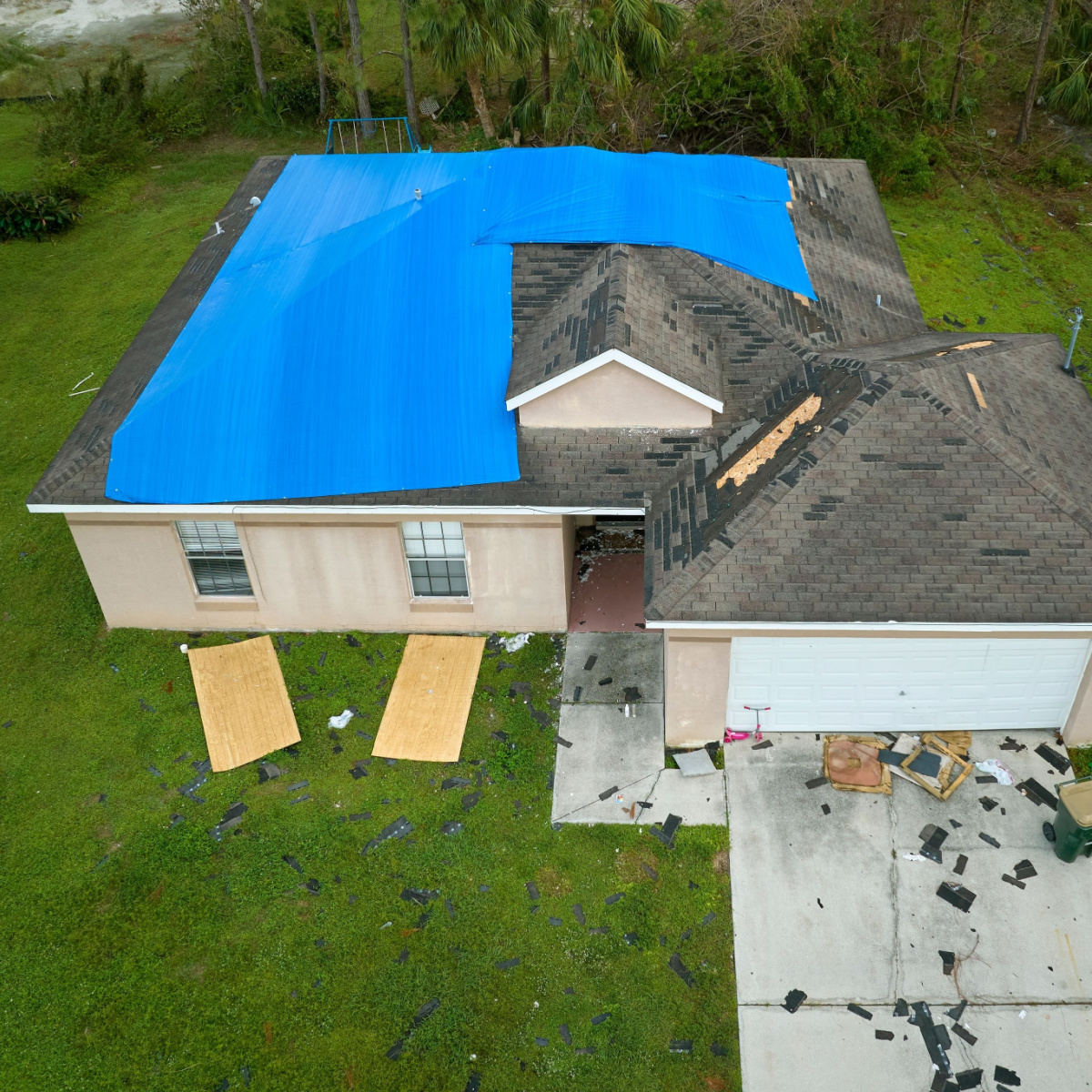A home in need of a Houston Roof Replacement, which could be targeted by storm chasers or roofing scammers.