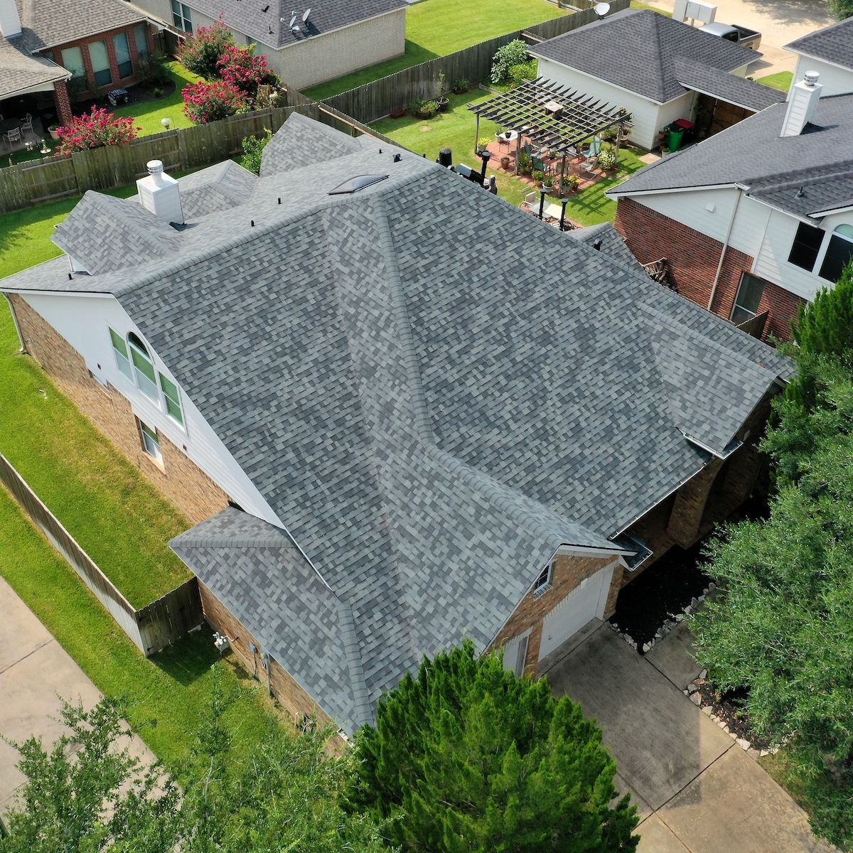 Gray shingles on a new roof