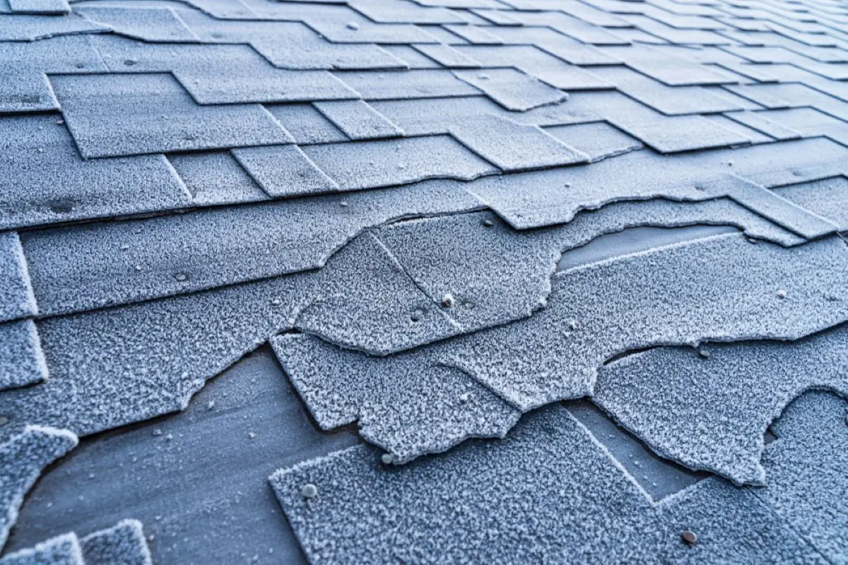 Winter roof damage to shingles on Spring TX roofing